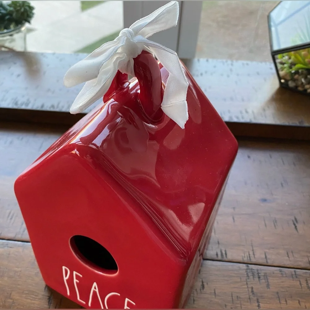 •NEW•Rae Dunn ‘PEACE’ Ceramic Indoor/Outdoor Birdhouse